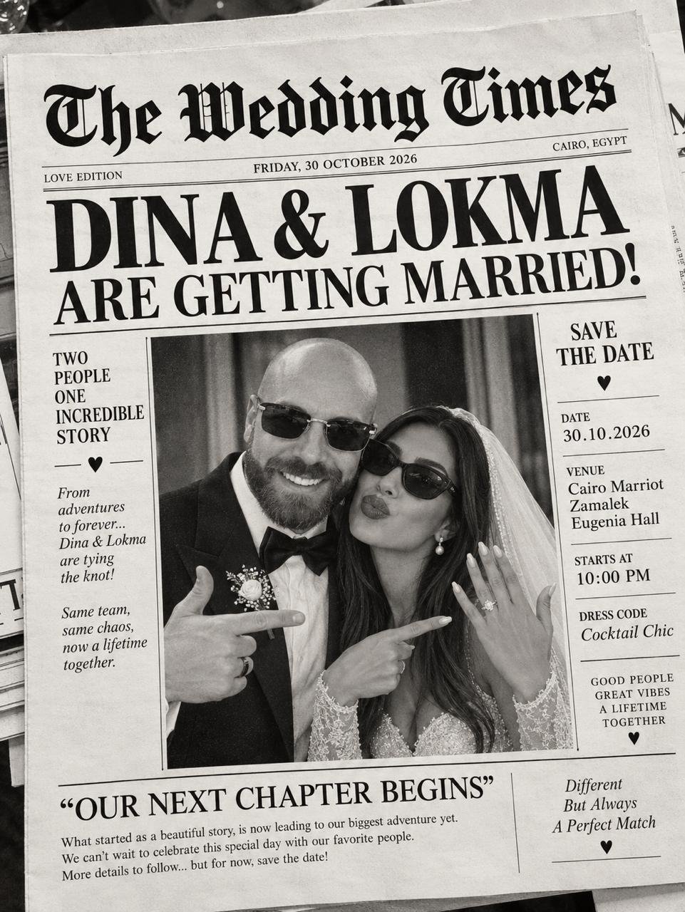 Dina and Lokma smiling together in their wedding portrait